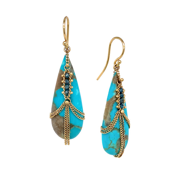 Turquoise Matrix & Blue Diamond Earrings - "Earth's Tapestry"