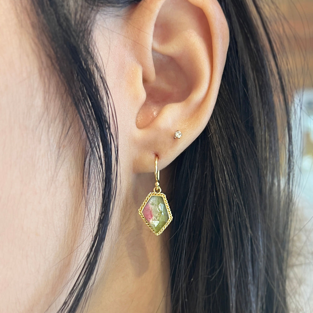 Watermelon Tourmaline Yellow Gold Earrings - "Watermelon Dreams"
