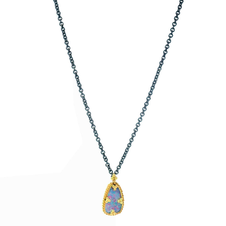 Australian Opal Doublet, Silver & Gold Necklace - "Monet's Palette"