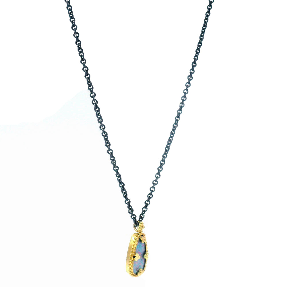 Australian Opal Doublet, Silver & Gold Necklace - "Monet's Palette"