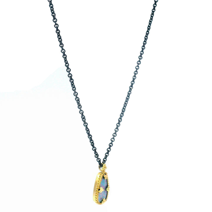 Australian Opal Doublet, Silver & Gold Necklace - "Monet's Palette"