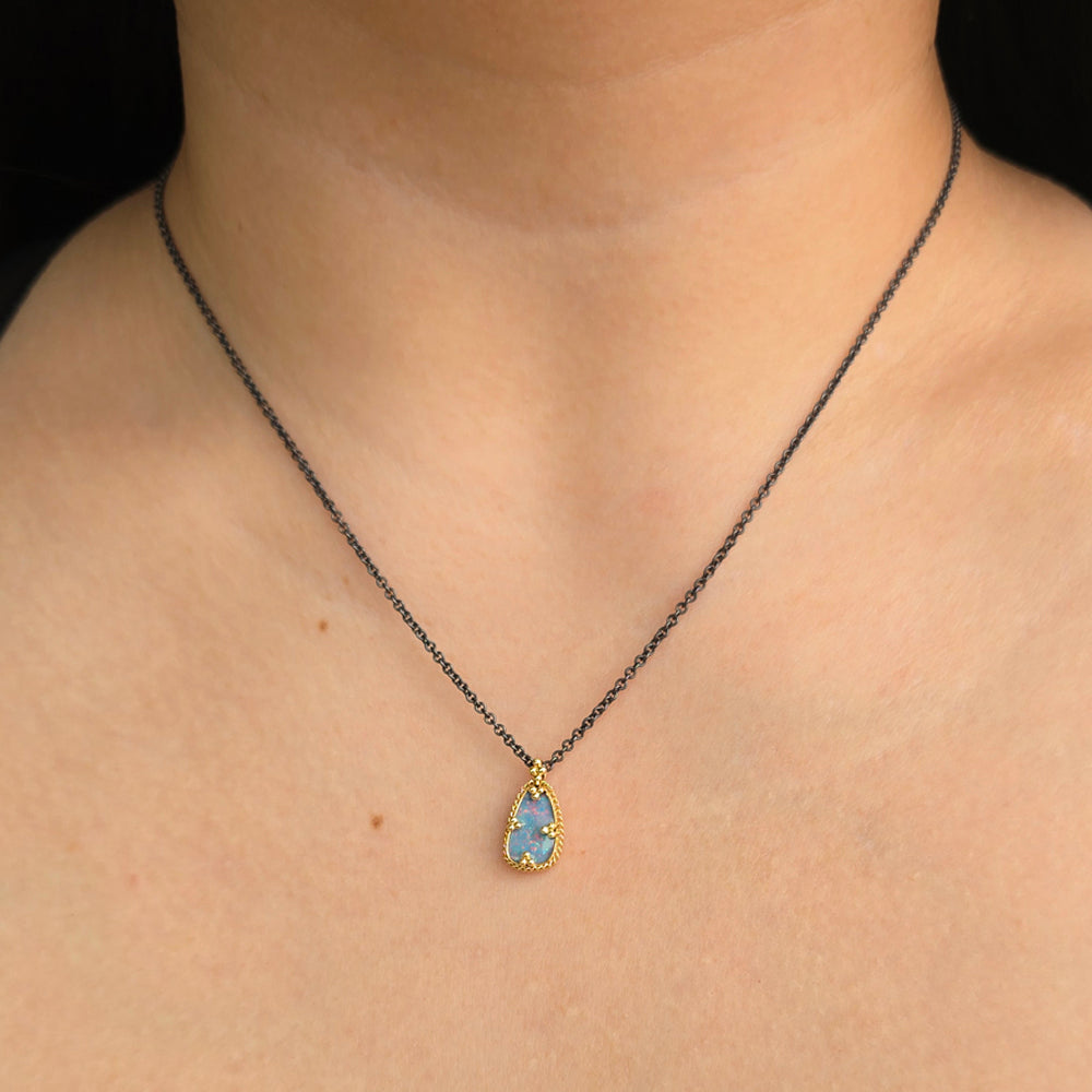 Australian Opal Doublet, Silver & Gold Necklace - "Monet's Palette"