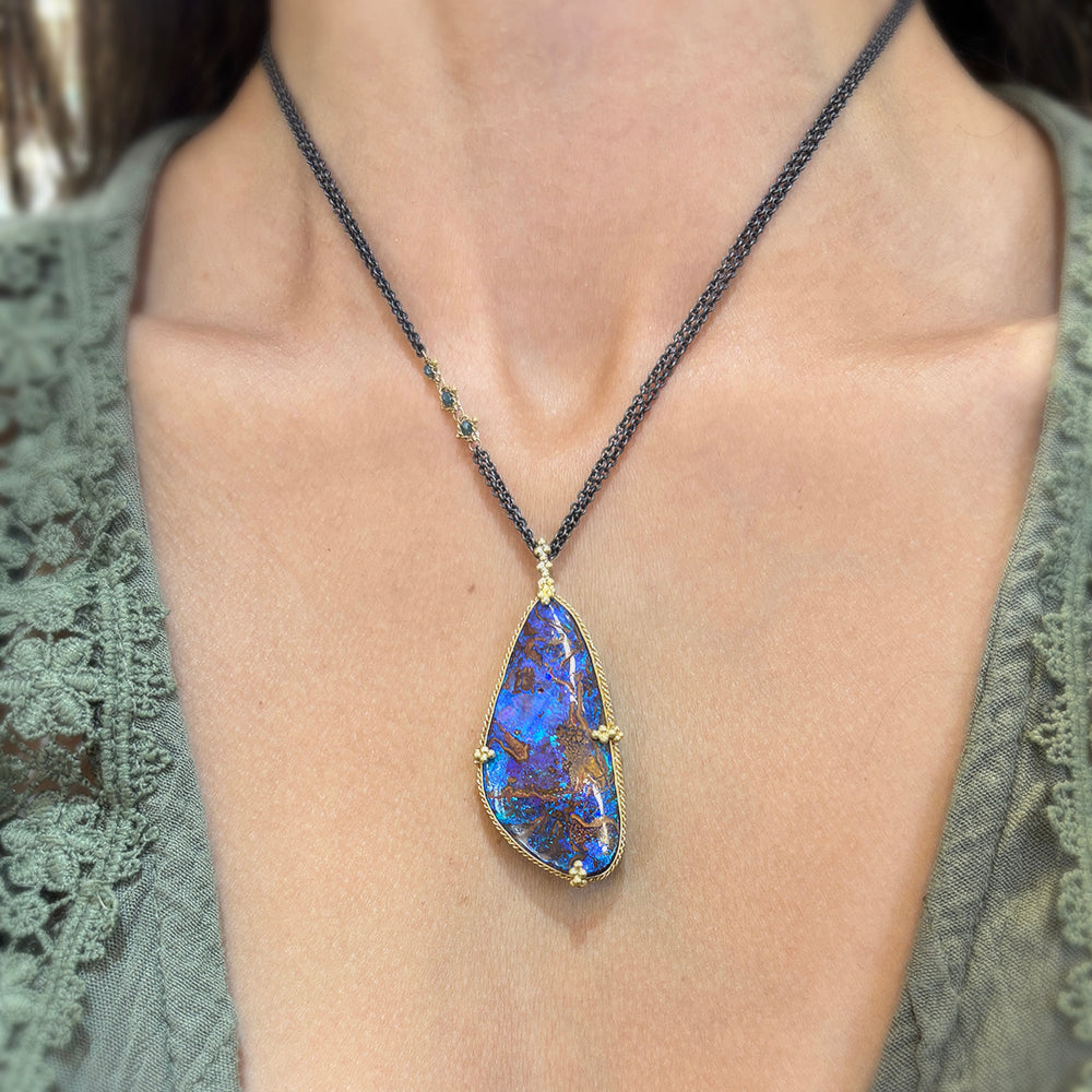 One-of-a-Kind Australian Yowah & Koroit Opal Necklace - "Phlegethon"