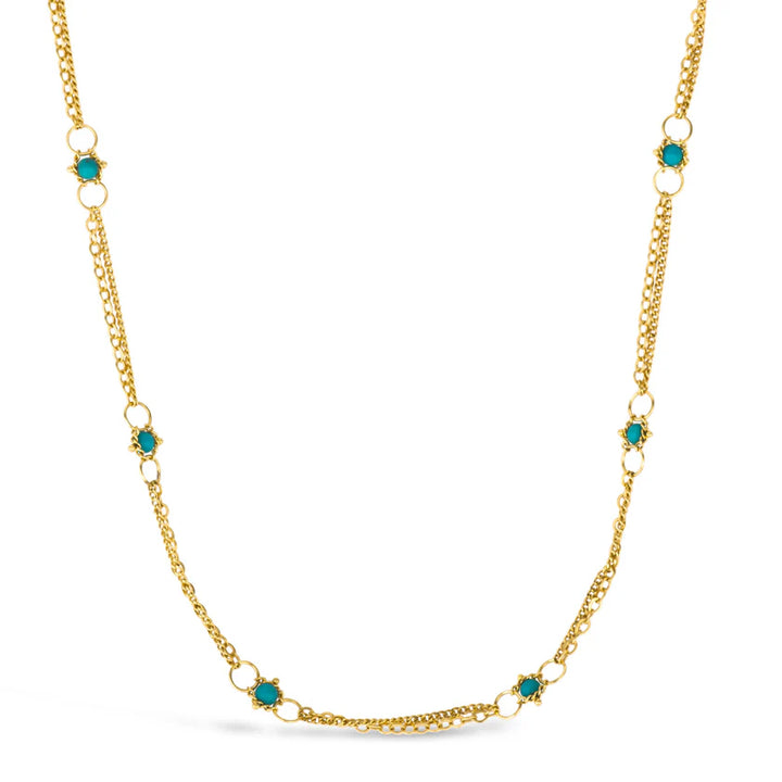 Beaded Turquoise & Gold Necklace - "Whisper Chain"