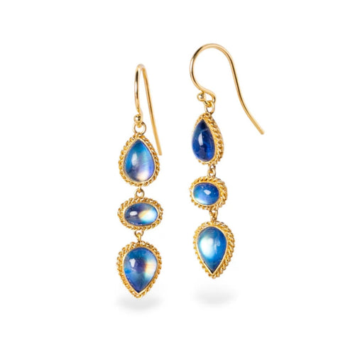 Moonstone & Gold Drop Earrings - "After the Rain"