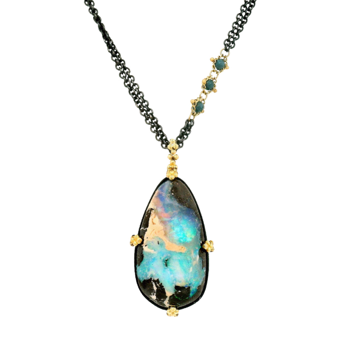 Northern Current one-of-a-kind boulder opal necklace by Amáli