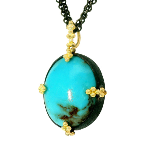 Blue Moon Turquoise in Sterling Silver and Gold - "Blue Mesa"