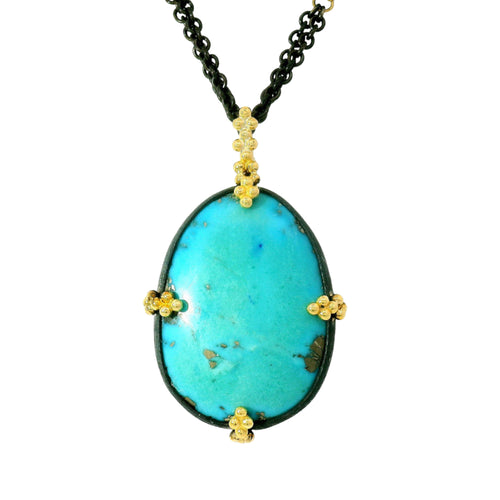 Red Mountain Turquoise in Oxidized Sterling Silver & Gold- "Desert Bloom"