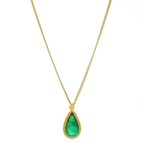 Pear-Shaped Emerald & Yellow Gold Necklace - "Forest Light"