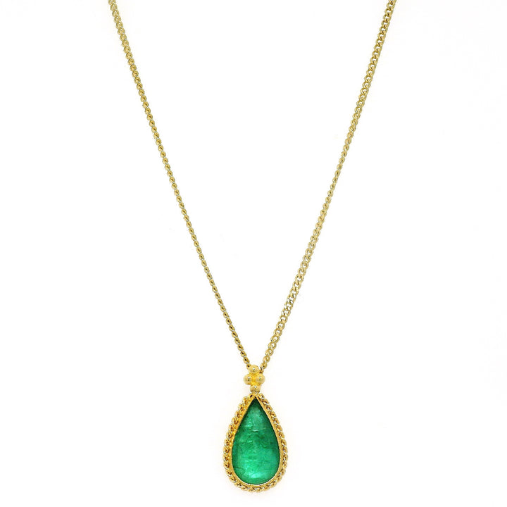 Pear-Shaped Emerald & Yellow Gold Necklace - "Forest