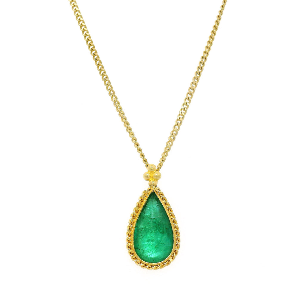 Pear-Shaped Emerald & Yellow Gold Necklace - "Forest