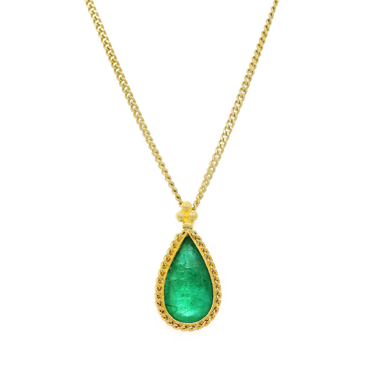 Pear-Shaped Emerald & Yellow Gold Necklace - "Forest