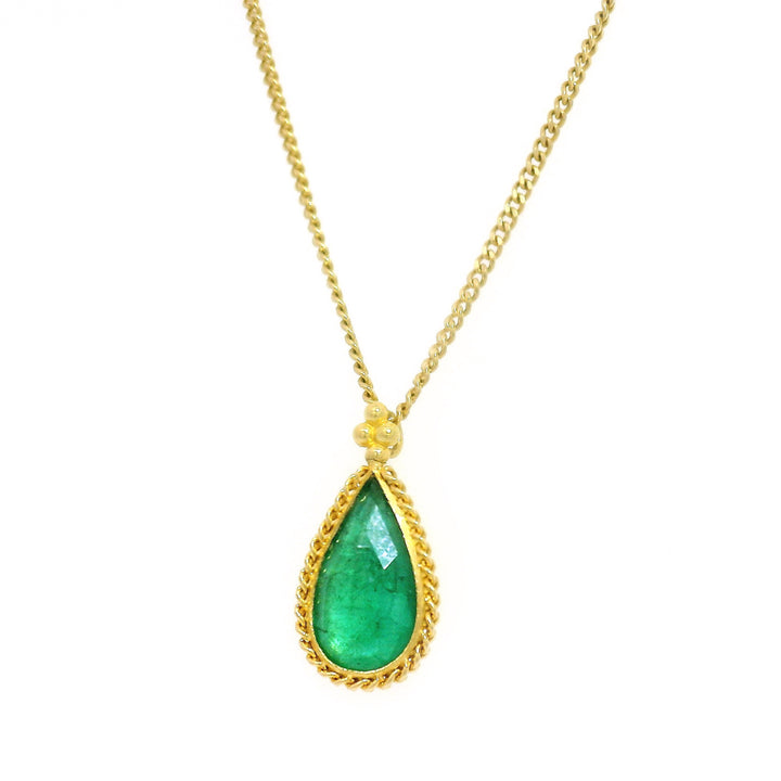 Pear-Shaped Emerald & Yellow Gold Necklace - "Forest