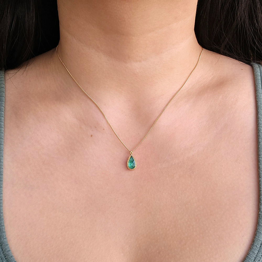 Pear-Shaped Emerald & Yellow Gold Necklace - "Forest