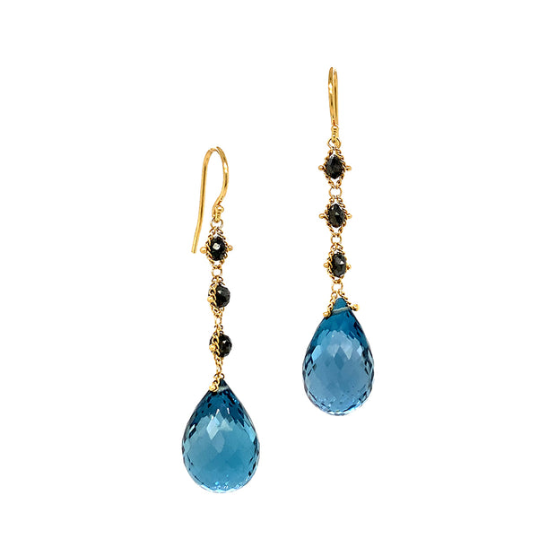 Blue Topaz & Diamond Rondelle Drop Earrings - "London Rain"