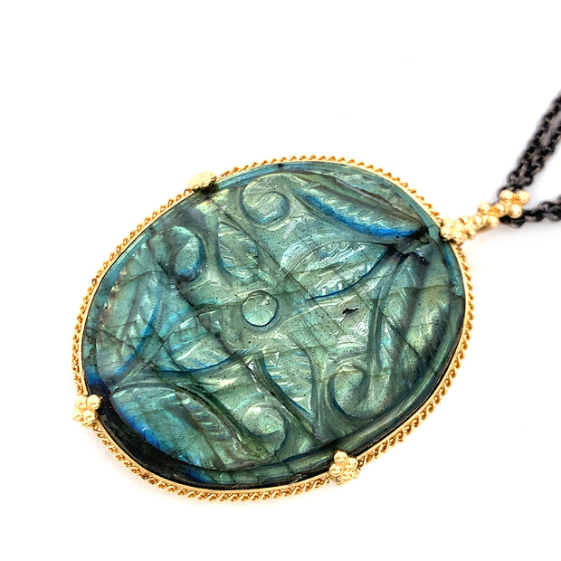 One-of-a-Kind Labradorite & Diamond Rondelle Necklace - "Mystic Lake"