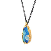 Sterling Silver & Yellow Gold Australian Opal Doublet Necklace - "Electric Waters"