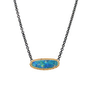 Sterling Silver & Yellow Gold Australian Opal Doublet Necklace - "Glowing Sea"