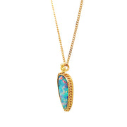 18K Yellow Gold Australian Opal Doublet Necklace - "Confetti Skies"