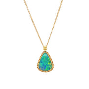 18K Yellow Gold Australian Opal Doublet Necklace - "Caribbean Waters"