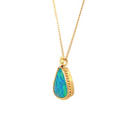 18K Yellow Gold Australian Opal Doublet Necklace - "Caribbean Waters"