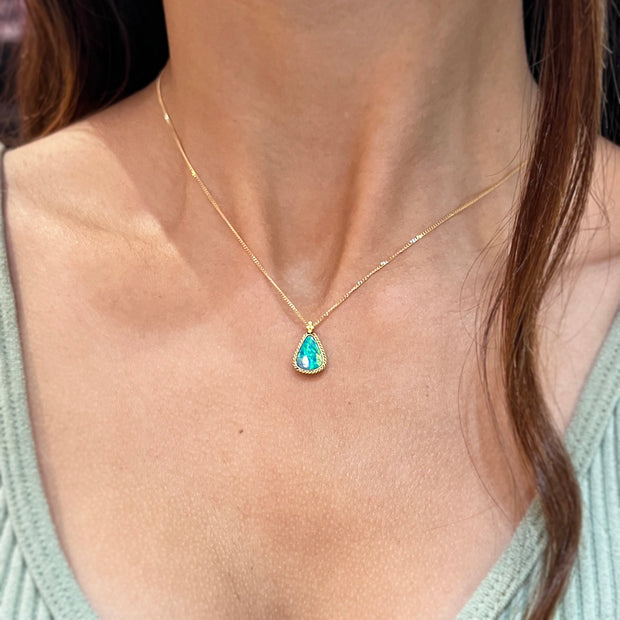 18K Yellow Gold Australian Opal Doublet Necklace - "Caribbean Waters"