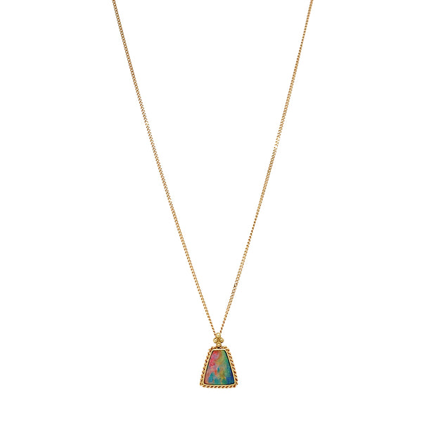 18K Yellow Gold Australian Opal Doublet Necklace - "Peacock Glow"