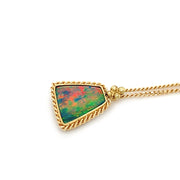 18K Yellow Gold Australian Opal Doublet Necklace - "Peacock Glow"