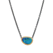 Sterling Silver & Yellow Gold Australian Opal Doublet Necklace - "Bioluminescent"