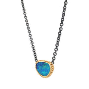 Sterling Silver & Yellow Gold Australian Opal Doublet Necklace - "Bioluminescent"