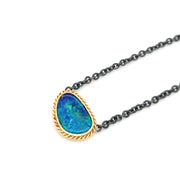 Sterling Silver & Yellow Gold Australian Opal Doublet Necklace - "Bioluminescent"