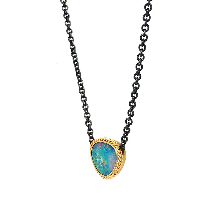 Australian Opal Doublet, Silver & Gold Necklace - "Monet's Palette"