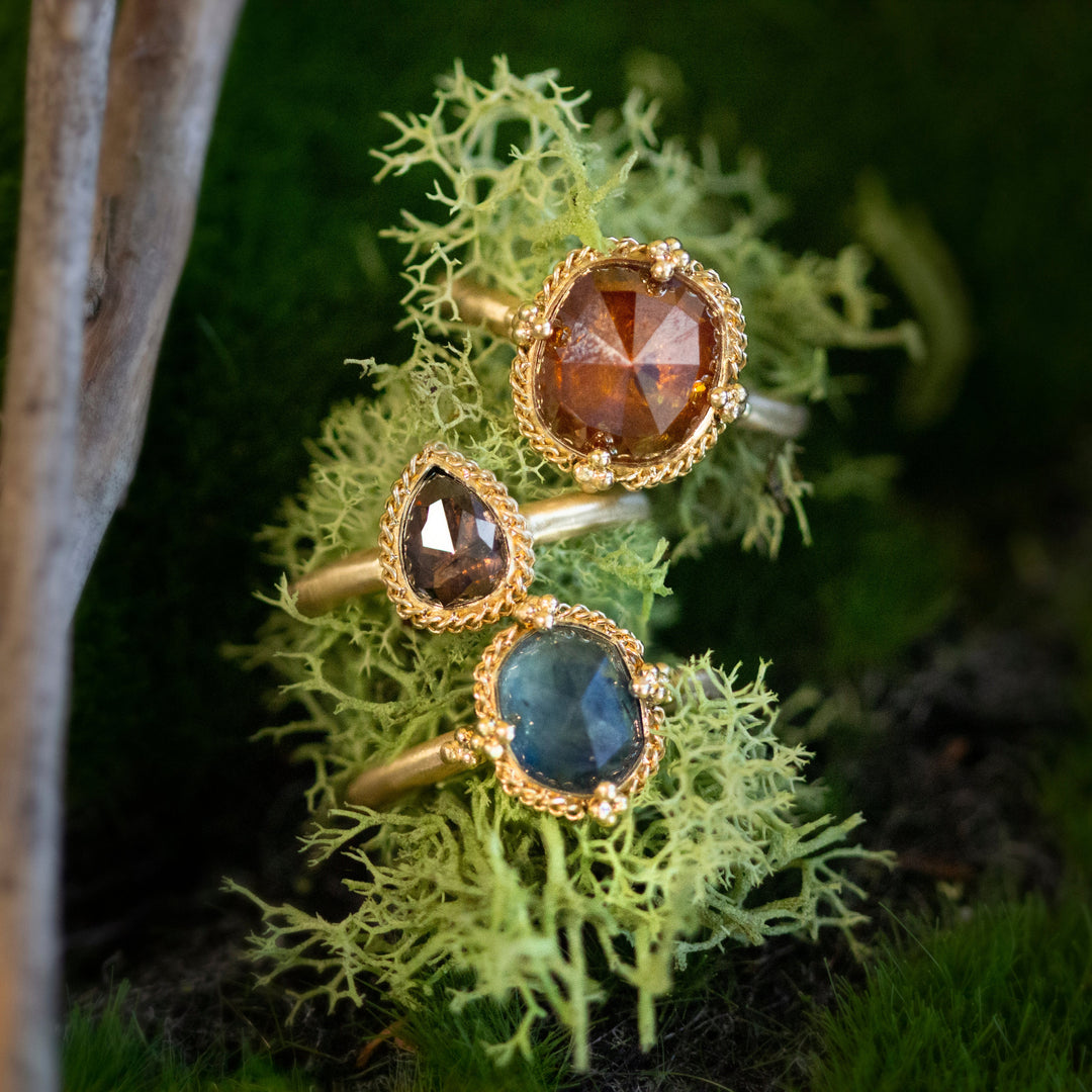 Rustic Red Rose Cut Diamond Ring - "Andromeda"