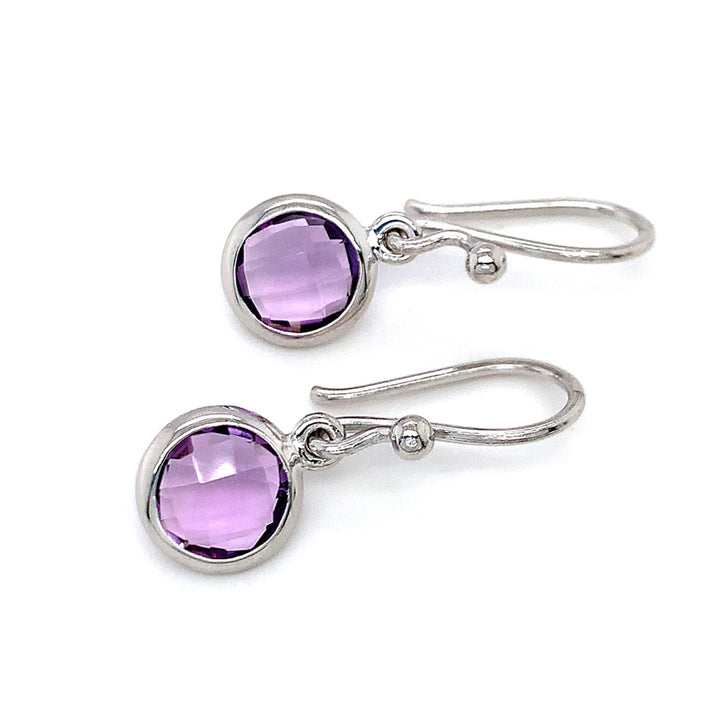 Amethyst & Sterling Silver Drop Earrings - "Checkerboard"