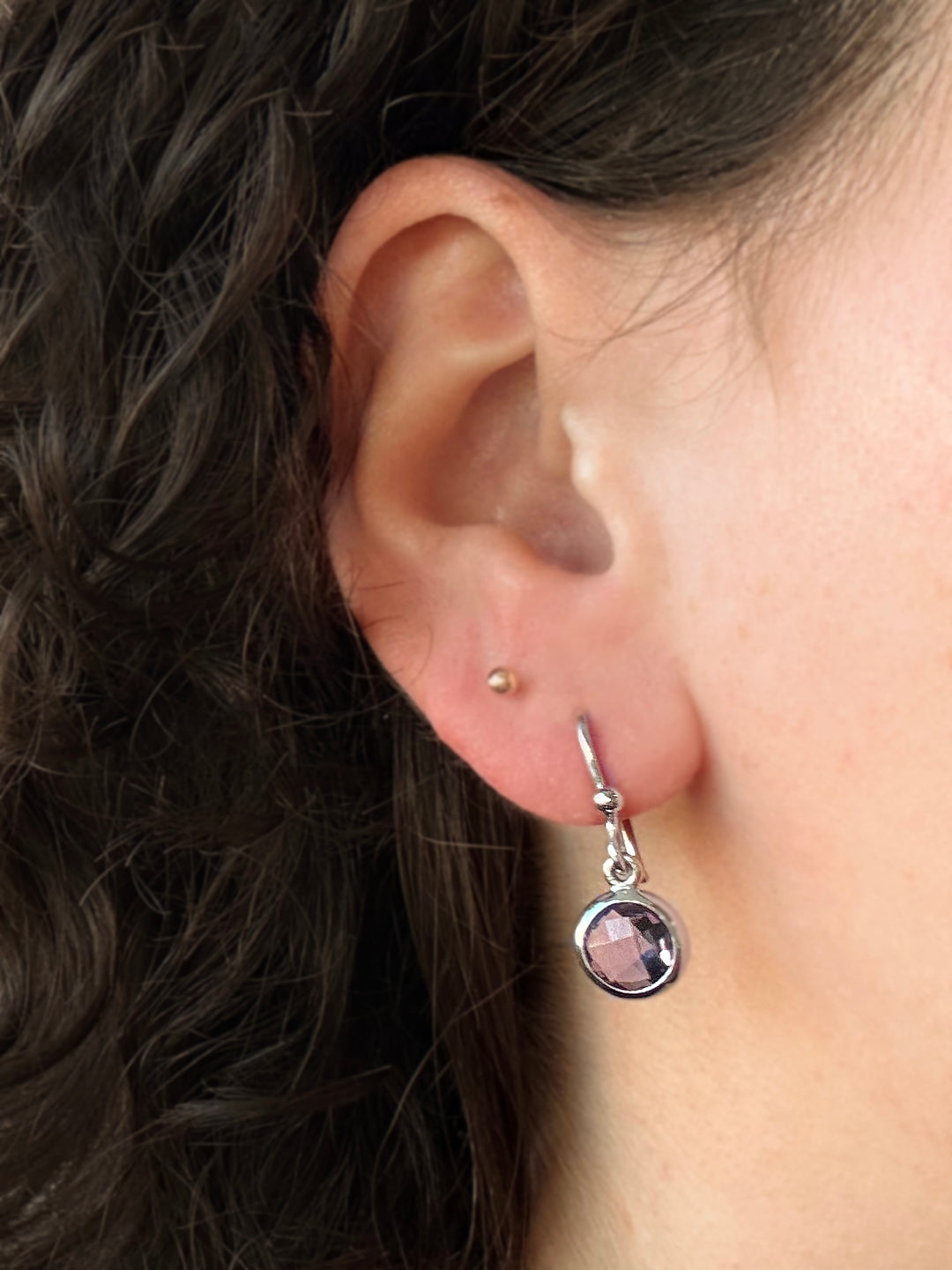 Amethyst & Sterling Silver Drop Earrings - "Checkerboard"