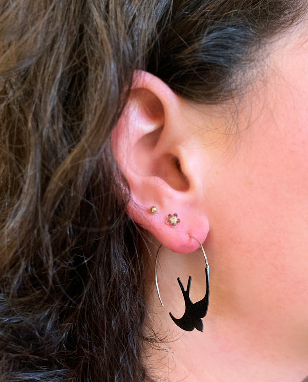 Sterling Silver Hoop Earrings - "Swallow"