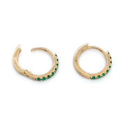 Yellow Gold and Emerald Huggie Earrings- "Green Tripoli"