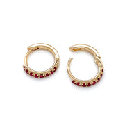 Yellow Gold and Ruby Huggie Earrings- "Roxy's Rouge"