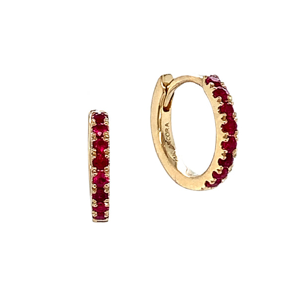 Yellow Gold and Ruby Huggie Earrings- "Roxy's Rouge"