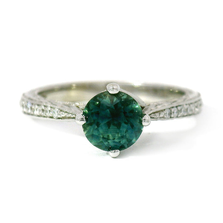Teal-Blue Montana Sapphire & Diamond Engagement Ring - "Francesca"