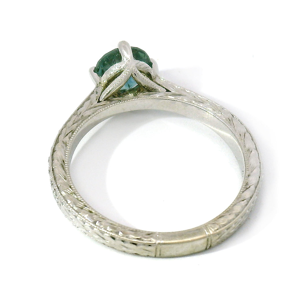 Teal-Blue Montana Sapphire & Diamond Engagement Ring - "Francesca"