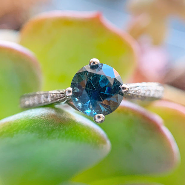 Teal-Blue Montana Sapphire & Diamond Engagement Ring - "Francesca"