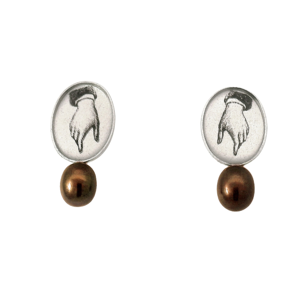 In Plain Sight pearl drop earrings by Anna Bánkuti in sterling silver