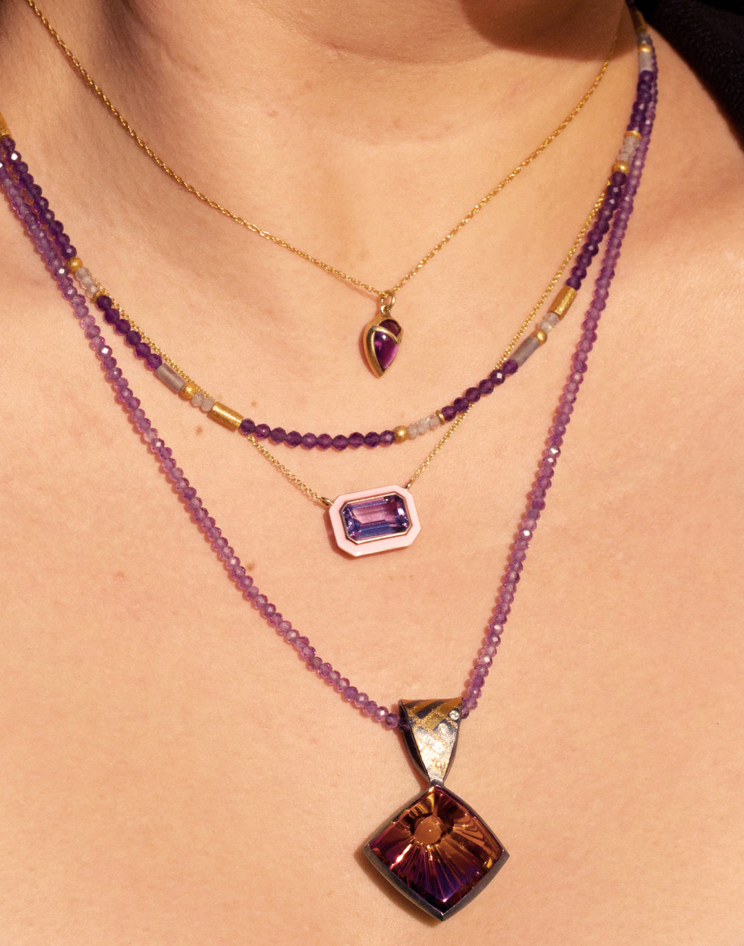 Amethyst, Enamel & Gold Necklace- "Queen"