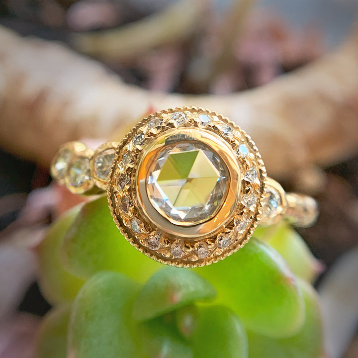 Rose Cut Diamond Halo Engagement Ring - "Bubble"