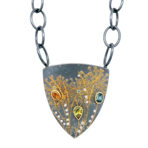 One-of-a-Kind Montana Sapphire, Sterling Silver & Gold Vario Pendant - "Freyja"