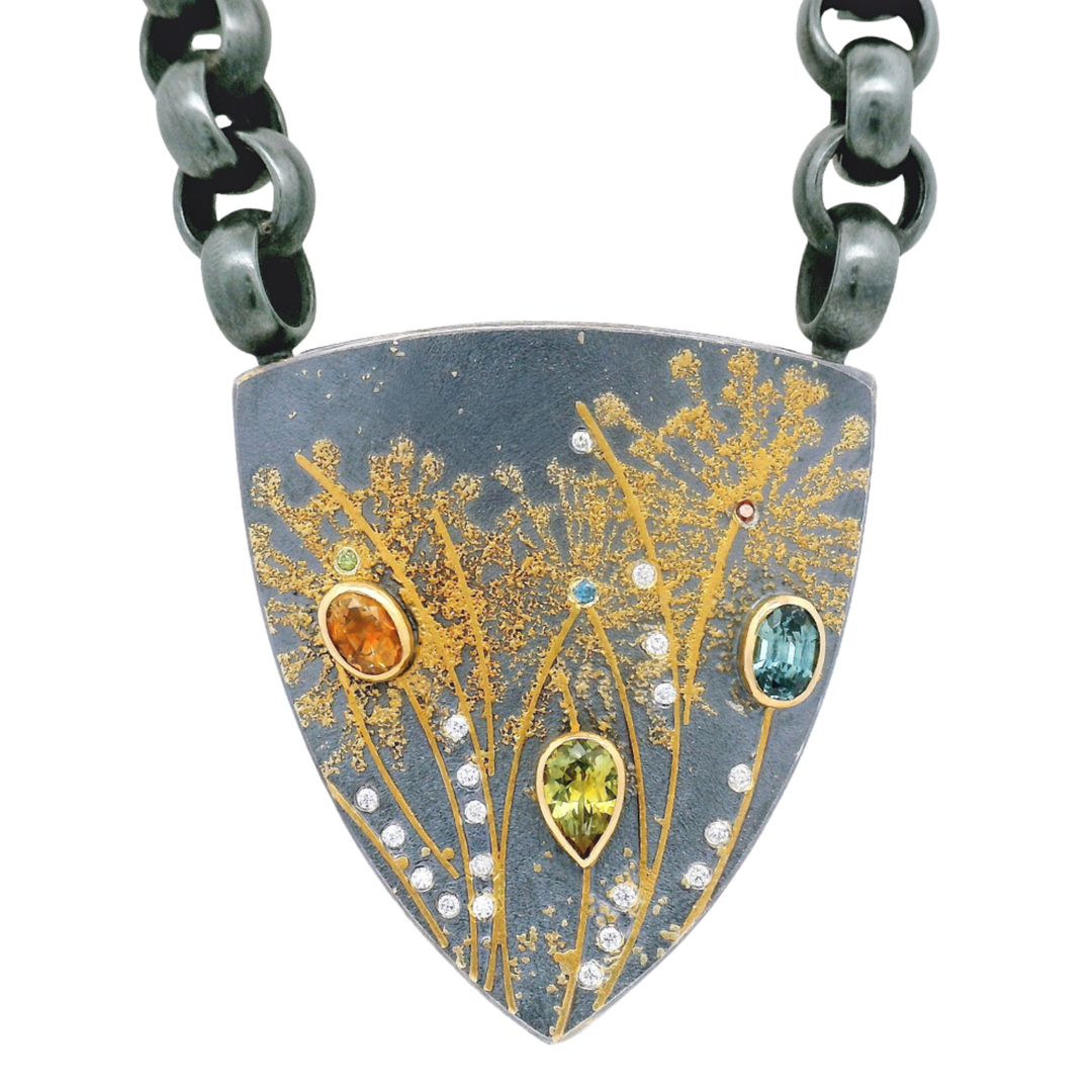 One-of-a-Kind Montana Sapphire, Sterling Silver & Gold Vario Pendant - "Freyja"