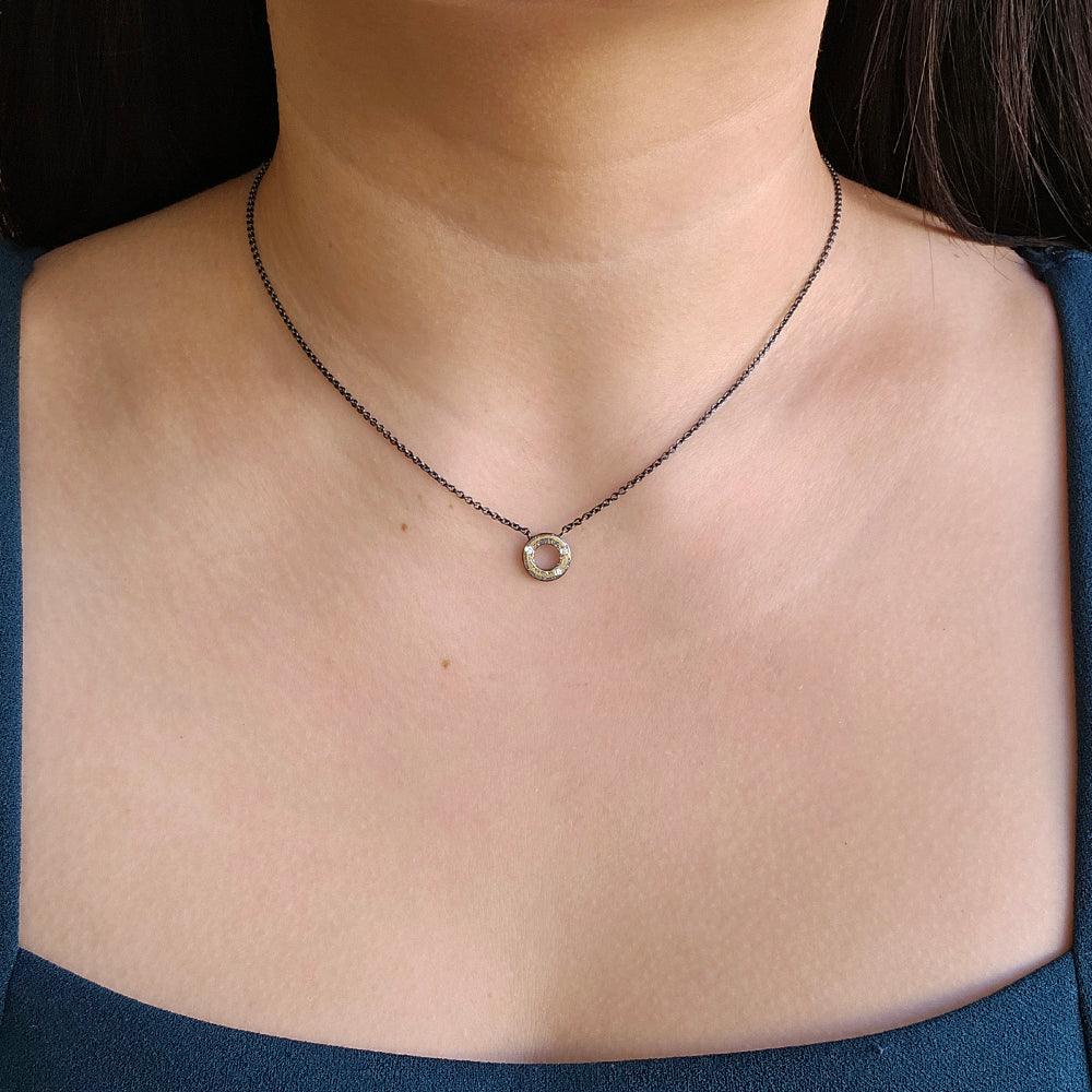 Diamond, Gold & Sterling Silver Necklace - "O"