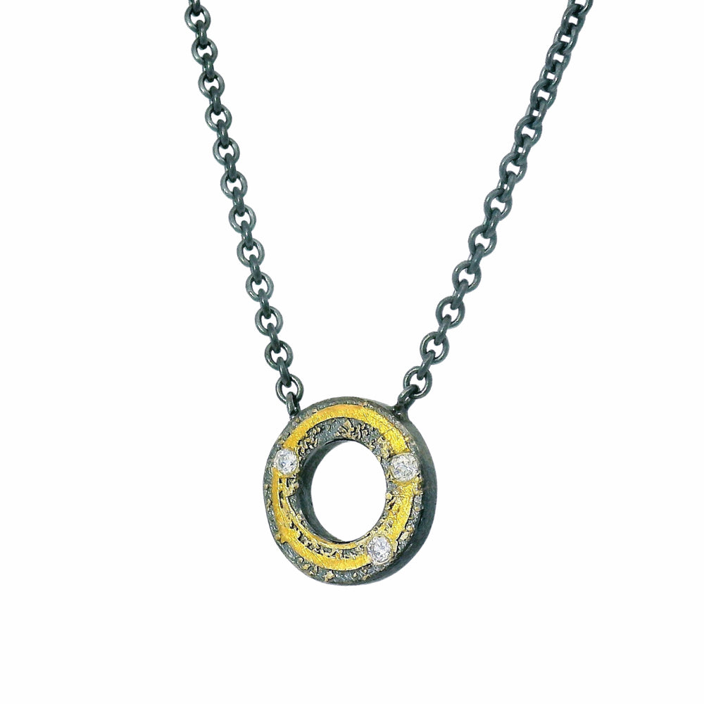 Diamond, Gold & Sterling Silver Necklace - "O"