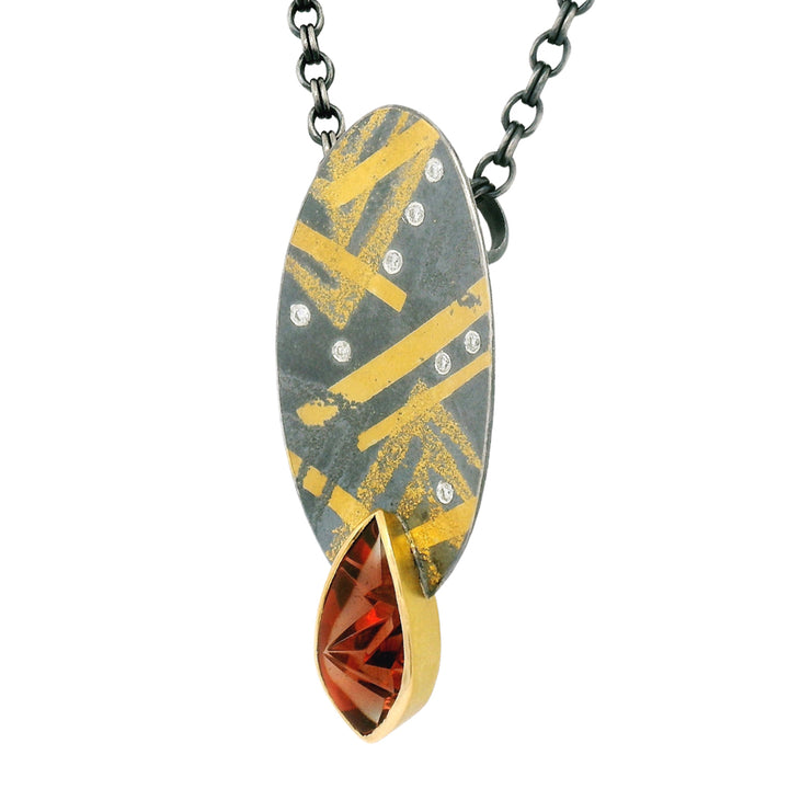 One-of-a-kind Oregon Sunstone, Gold & Sterling Silver Pendant - "Sunfall"